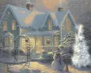 christmas winter scene house with snowman 