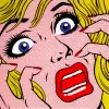 girl with blond hair and red lips