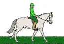 green jocky white pony