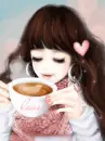 Cute girl drinking latte