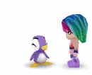 girl pets penguin