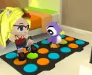 girl dances with penguin