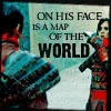 On his face