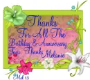 Thanks to all for the birthday and anniversary tags thanks Melanie