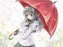 An anime girl in the rain