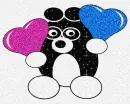 Little panda with two hearts