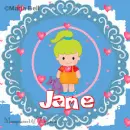 Jane text with girl with hearts
