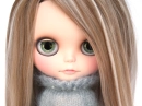 Brunette blythe doll with blue sweater