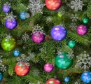 Ornaments on tree tiled  background
