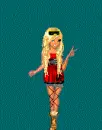 Blonde doll doing a peace sign