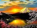 Snowy mountain sunset