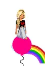 Blonde doll sitting on a balloon