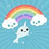 Cute narwhal with kawaii clouds