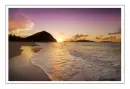 Sunset on the beach with hills