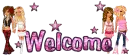 welcome glitter text with dolls