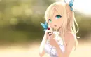 Blue eyed anime and butterflies