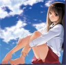 Anime girl sitting in a window