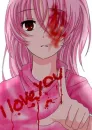 Girl writing 'I Love You' in blood