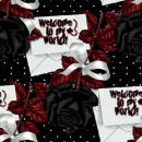 Seamless Background, black roses - red leaves