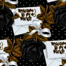 Seamless Background, black roses - golden/orange leaves