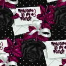 Seamless Background, black roses - Cerise leaves