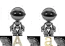 Silver Robots with A in Yellow Gold