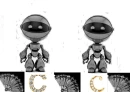 Silver Robots with C in Yellow Gold