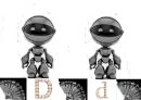 Silver Robots with D in Rose Gold  