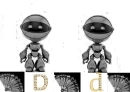 Silver Robots with D in Yellow Gold 