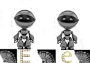 Silver Robots with E in Yellow Gold 