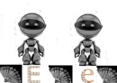 Silver Robots with E in Rose Gold   