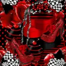 Red and black polka dot seamless background