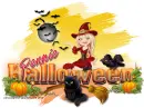 Halloween: Red Witch with Cat, Raven and Broomstick: Rennie