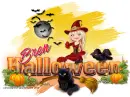 Halloween: Red Witch with Cat, Raven and Broomstick: Bren