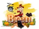 Halloween: Red Witch with Cat, Raven and Broomstick: Bren