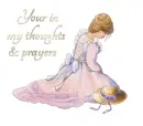 Girl sitting  with text.. "YOUR IN OUR THOUGHTS & PRAYERS"