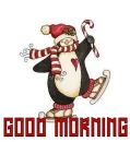 Christmas Penguin saying "GOOD MORNING"