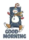 SNOWING ON A ICE SKATING SNOWMAN SAYING.. "GOOD MORNING"