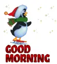 ICE SKATING PENGUIN SAYING " GOOD MORNING"
