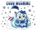 SNOWING ON AN ANIME GIRL & SNOWMAN.. SAYING " GOOD MORNING"