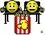 Two smiley eating pop corn