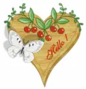 Hello (Wood heart, butterfly & cherries>