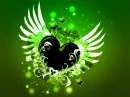 Black Heart With Wings And Neon Green Stars