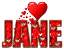 RED LOVE LETTER HEART JANE TEXT