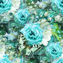 Aqua/Green Roses and Butterfly Seamless Background
