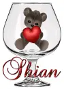 Teddy in a wine glass with the name  Shian