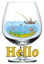HELLO, FISHING,GREETINGS, WINE GLASS