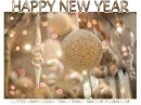 HAPPY NEW YEAR, GOLD, ORNAMENTS, TEXT
