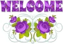 WELCOME, PURPLE ROSE, FLOWERS, TEXT