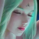 Fantasy woman with mint green hair
